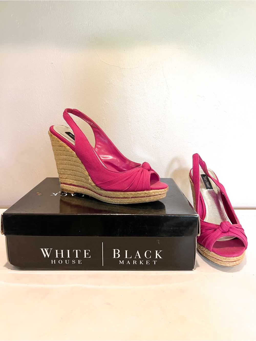 White House Black Market "Lola" pink espadrille wedge sandals